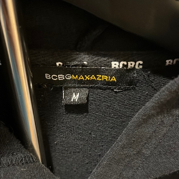 BCBG Black Zip-Up Hoodie with Silver Beaded Lettering - Picture 2 of 8